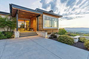 View of home's exterior with a mountain view