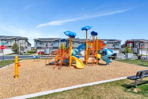 Community play area with a residential view
