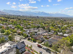 Drone / aerial view featuring a residential view and a mountain view