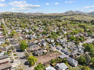 Drone / aerial view with a mountain view and a residential view