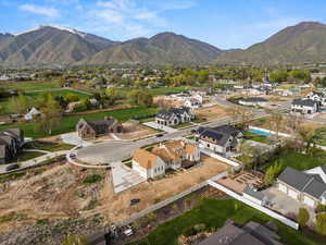 Drone / aerial view with a residential view and a mountain view
