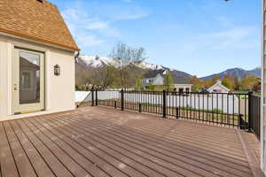 Deck featuring a mountain view