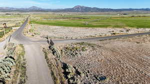 Aerial view of sparsely populated area with mountains