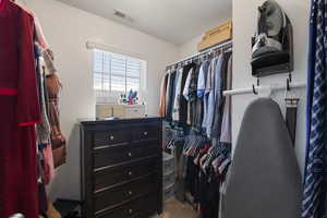 Walk in closet featuring carpet flooring and visible vents