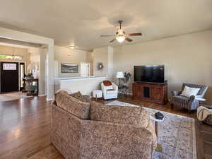 Great room open floor plan with kitchen, dining, and family room perfect for entertaining. Real hardwood floors and 10' ceilings throughout the main floor.