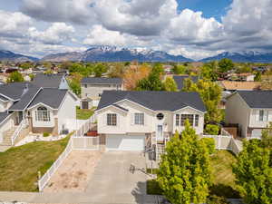 Birds eye view of property featuring a mountain view and a residential view