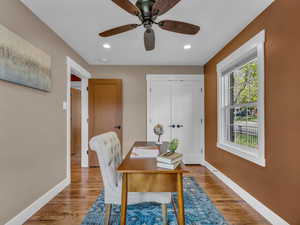 Bedroom 2 upstairs staged as a pleasant, simple office
