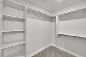 Walk in closet featuring carpet flooring