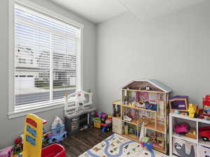 Playroom with wood finished floors
