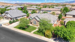 Aerial view featuring a mountain view and a residential view