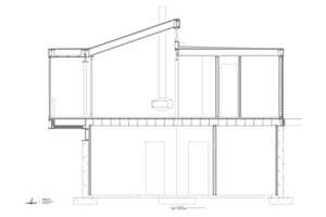 Modern home rendering with floating fireplace