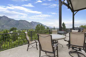View of patio with a mountain view