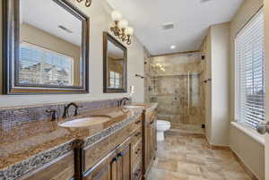 Full bathroom with a sink, toilet, and visible vents