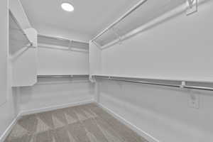 Walk in closet with carpet floors