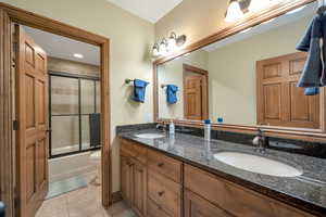 Full bathroom featuring double vanity.