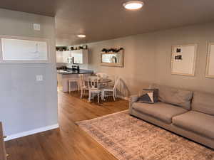 Living room featuring wood finished floors and baseboards