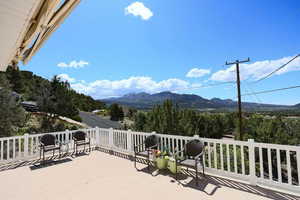 View of patio / terrace with a mountain view
