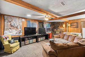 Large Family Room With Gas Fire Place.