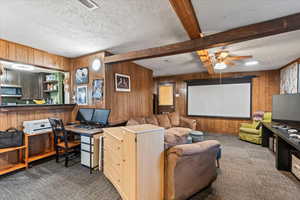 Family Room With Open Space That Looks Into Kitchen.