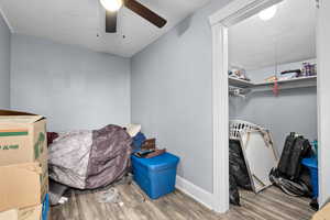 Storage room with ceiling fan