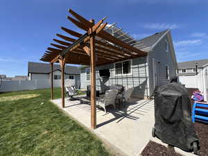 View of patio / terrace featuring a fenced backyard and a pergola