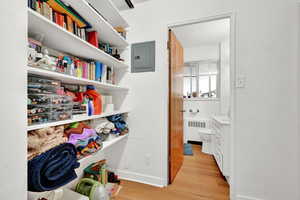 Pantry with radiator heating unit and electric panel