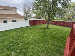 View of yard featuring a fenced backyard
