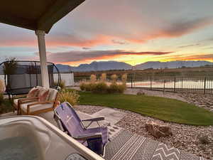 View of patio / terrace featuring a mountain view