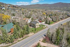 Aerial view featuring a residential view and a mountain view