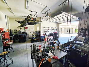 Garage with a workshop area