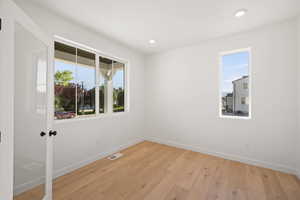 Office with Double Doors.   Photo is of a Completed Willow Plan in a Different Location.  Options and Colors will Vary.
