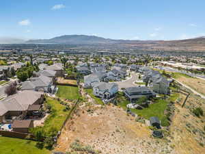 Aerial perspective of suburban area with mountains