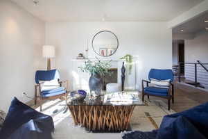 Living room featuring a fireplace
