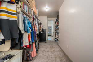 Spacious closet featuring carpet