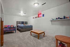 Bedroom featuring carpet