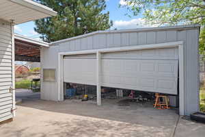 View of detached garage