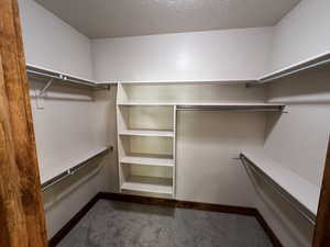 Walk in closet with dark carpet
