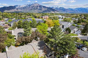 Drone / aerial view featuring a mountain view and a residential view