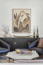 Living room with carpet floors