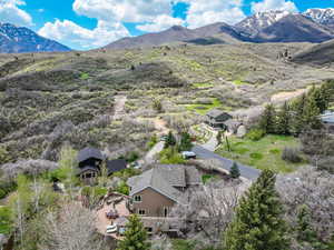 Aerial view featuring a mountain view