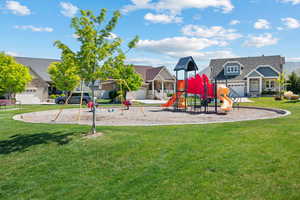Community play area with a lawn