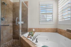 Full bath with a shower stall and a tub with jets