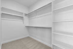 Walk in closet with carpet flooring