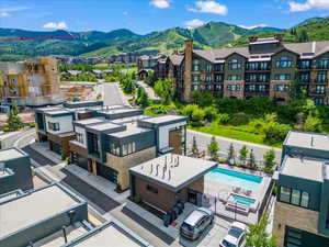 Aerial view featuring a mountain view