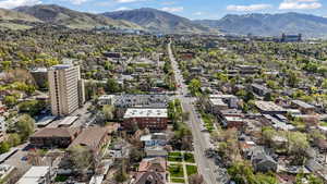 Drone / aerial view featuring a mountain view