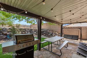View of patio featuring a fenced backyard