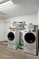Laundry room featuring laundry area and washer and clothes dryer