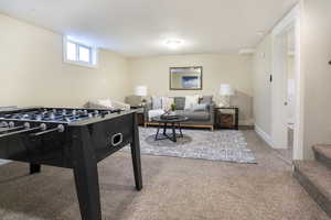 Playroom featuring carpet