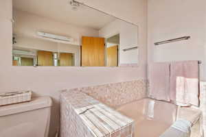 Bathroom with a wall mounted air conditioner and toilet