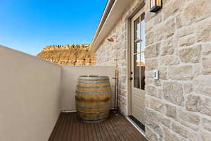 Exterior space with stone siding
